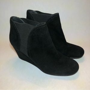 Black suede Stuart Weitzman ankle boots, booties, gently used.